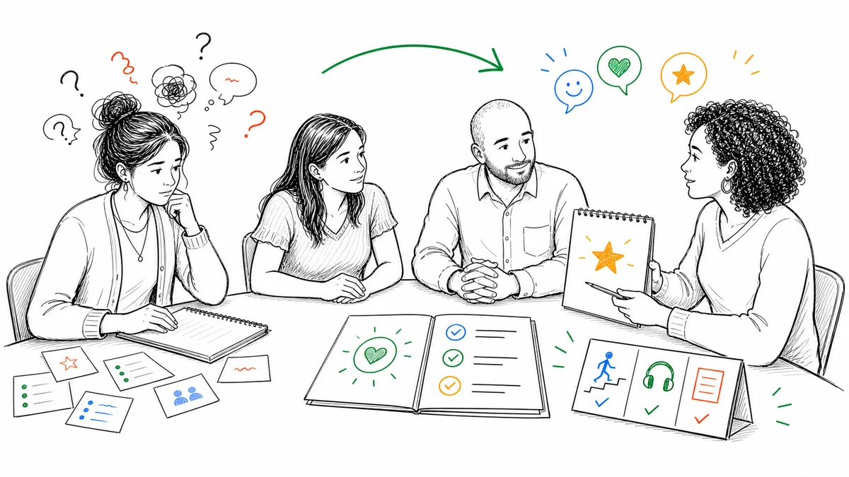 A teacher moving from uncertainty in an IEP meeting to a calm conversation built around student strengths and a shared support plan