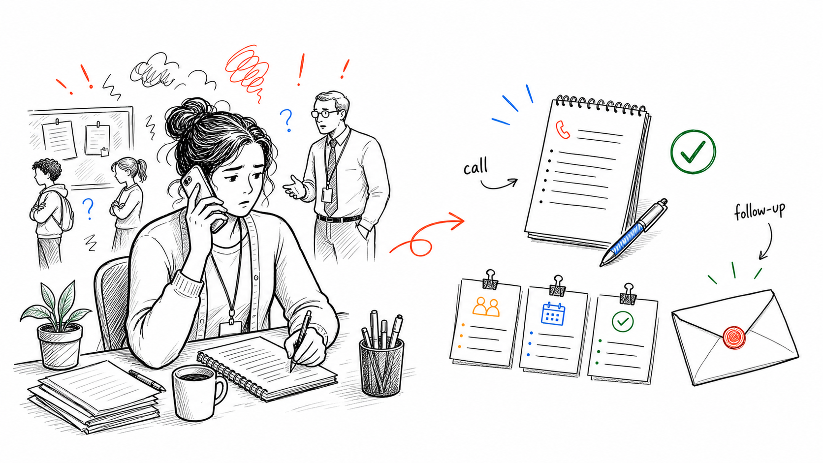 A teacher making a calm parent phone call after a school fight before writing a clear follow-up record